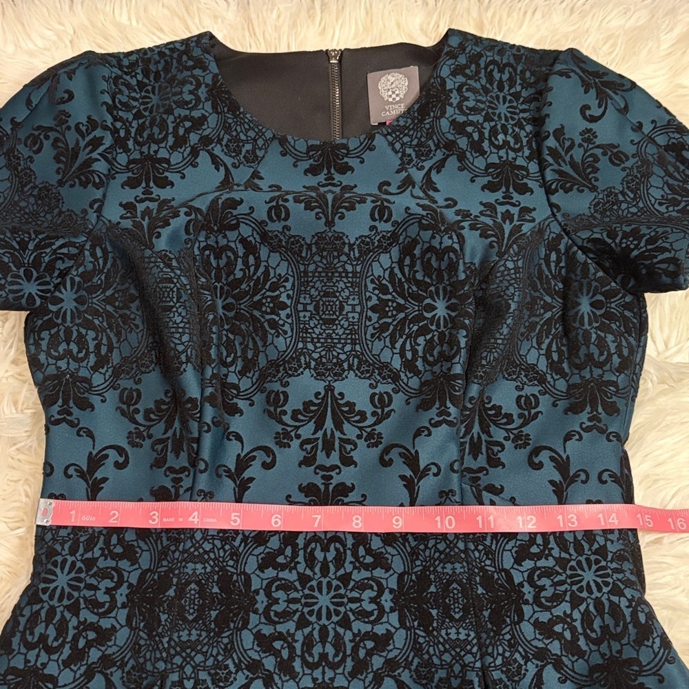 Vince Camuto fit and flare mini dress brocade raised velvet damask print lined 6 - Picture 8 of 12